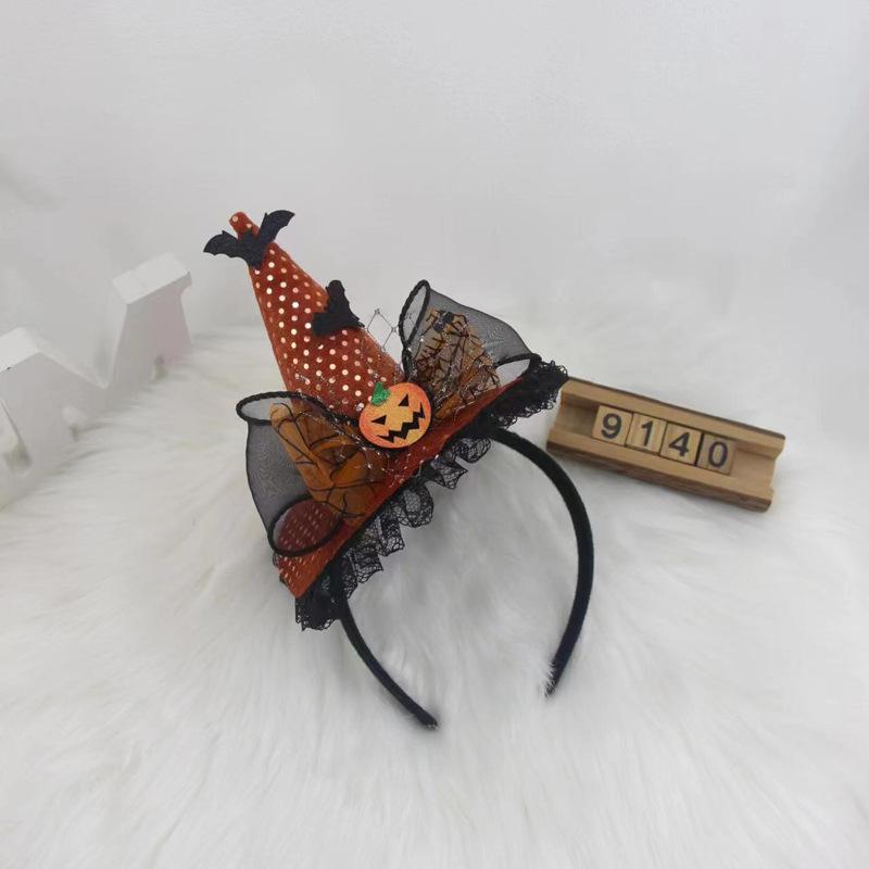 Halloween Witch Hat Headband Lace Trim Ghost Skull Rose Spider Web Hair Accessory For Halloween Party Cosplay Women Girls
