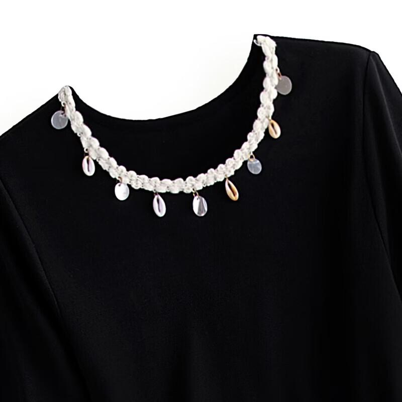 Sibaishi Women's Round Neck Color Block Short Sleeve Faux Two-Piece Casual Dress