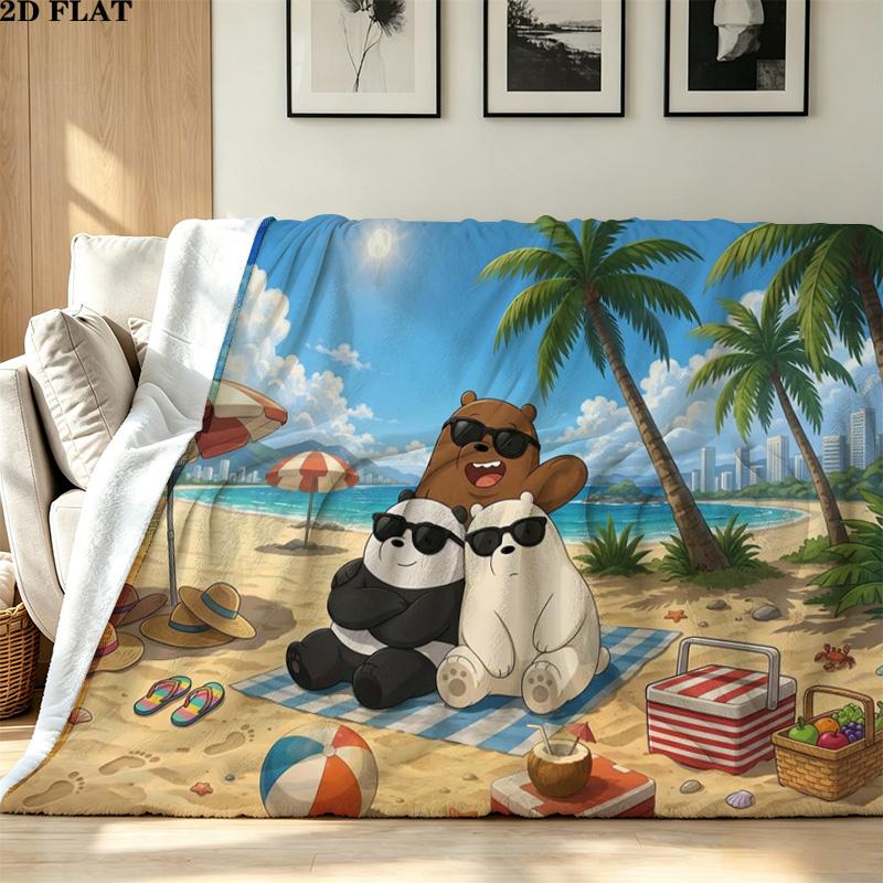 We Bare Bears Print Flannel Blanket High Quality Warm Comfortable Cover for All Seasons Perfect for Gifts Home Decor