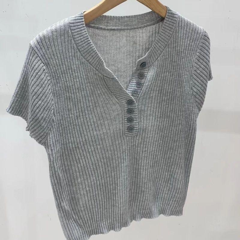 

2025 Slimming White Knit Cropped Top - Short Sleeve Summer Fashion for Women Small сірий колір