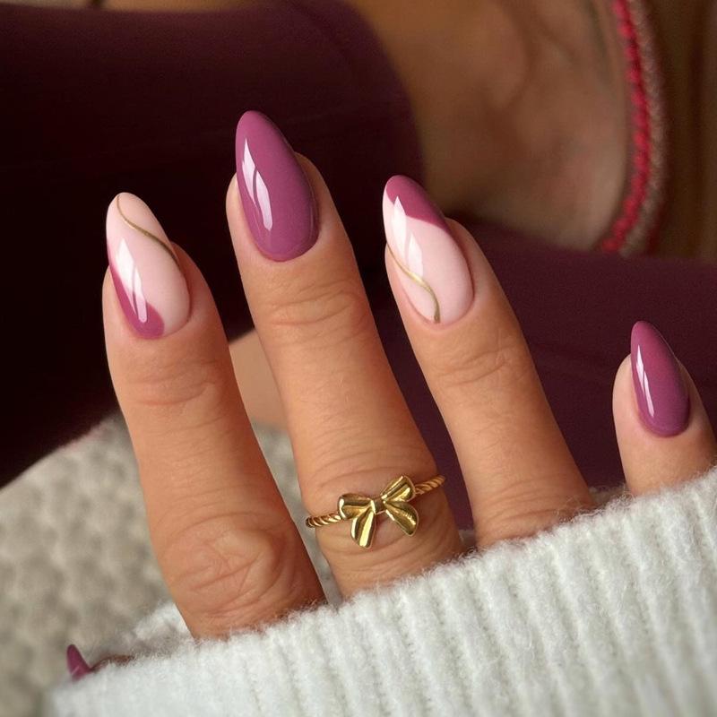 

Temu Трансграничные носимые патчи для ногтей с красной полосой - Набор из 24 штук накладных ногтей в европейском и американском стиле Glue Type