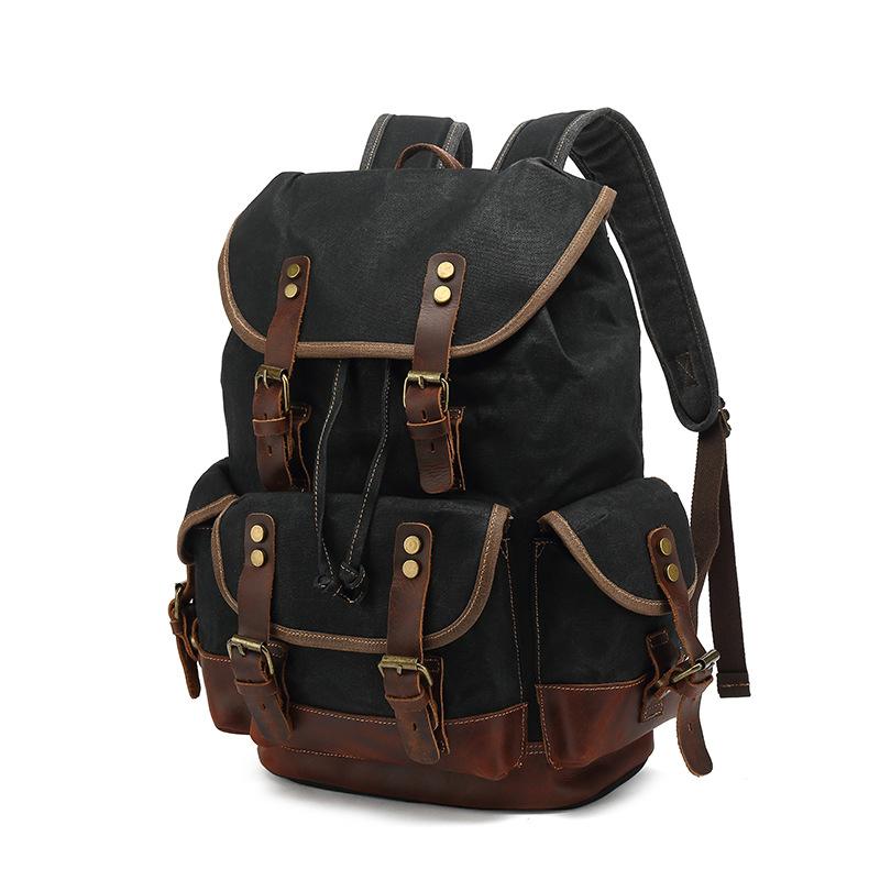 Vintage Canvas Backpack Men s and Women s Backpacks Outdoor Sports Travel Bag Waxed Canvas Waterproof Travel Computer Backpack чёрный