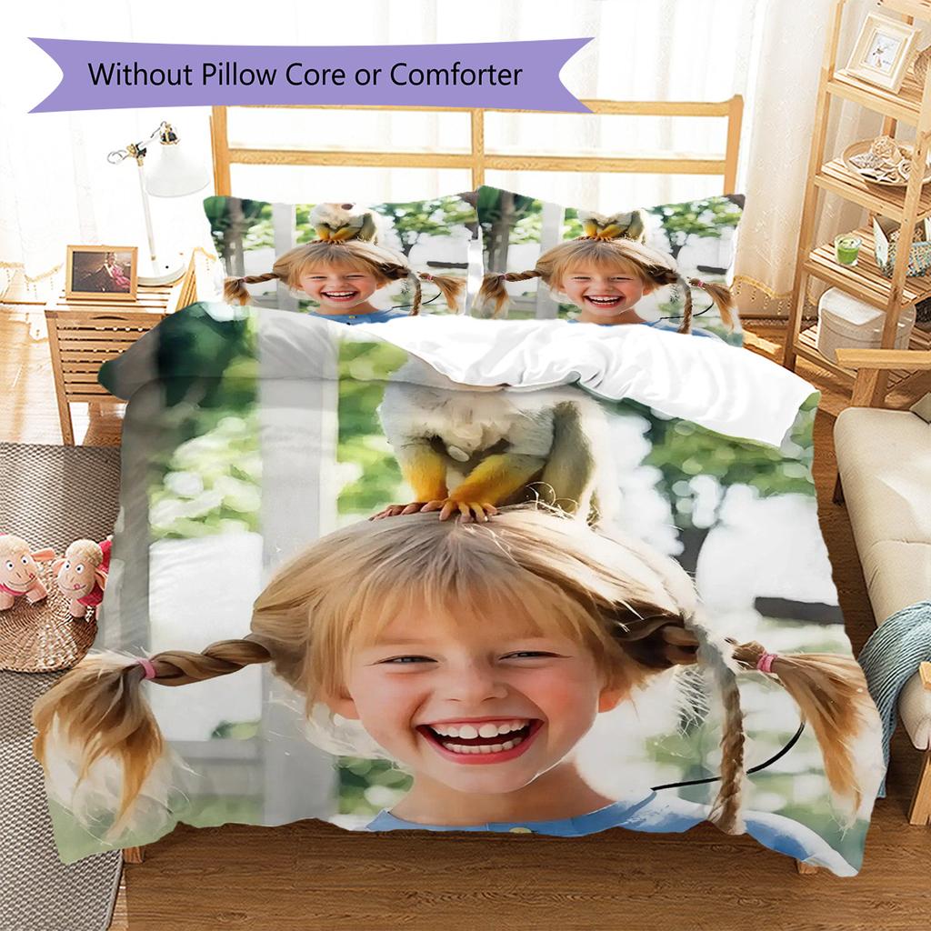 Biancheria da letto con motivo Pippi Calzelunghe, Set piumone Copripiumone Federa Regalo di Compleanno per la Casa (1 * copripiumino + 2 * federa, senza nucleo)