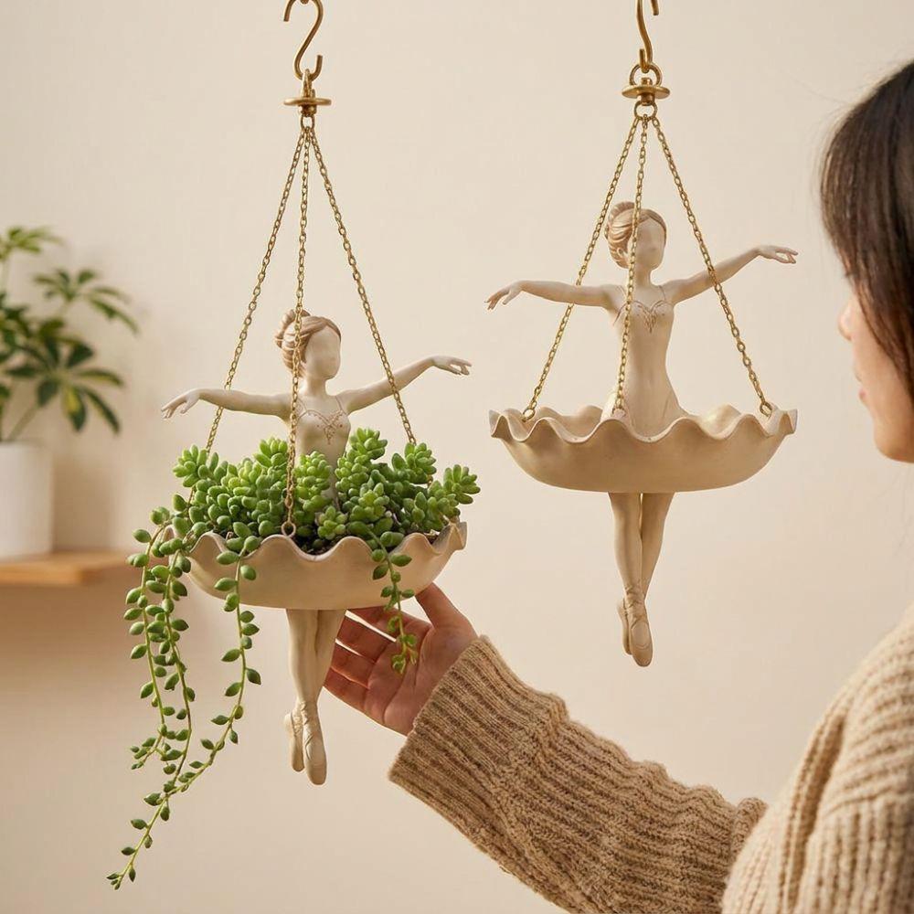 Resin Fairy Flower Pot Whimsical Girl Hanging Plant Basket  Cafe Decorations