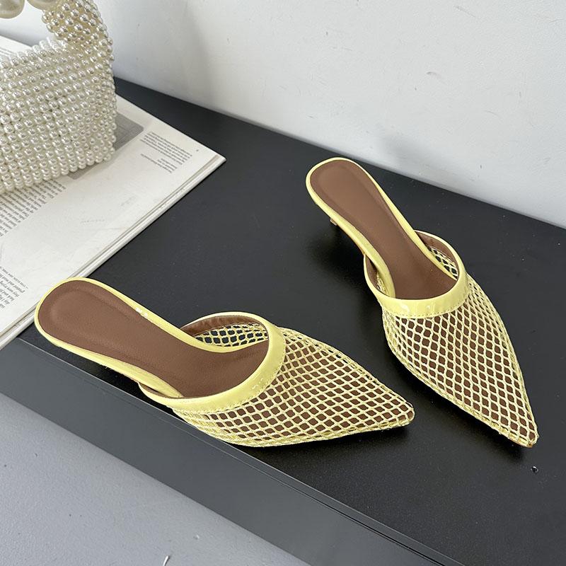Mode Damen Spitzschuh Damen Niedriger Absatz Pumps Pantoletten Schuhe Flaches Schuhwerk Mode Mesh Damen Absatz Mules Schuhe Große Größe 43