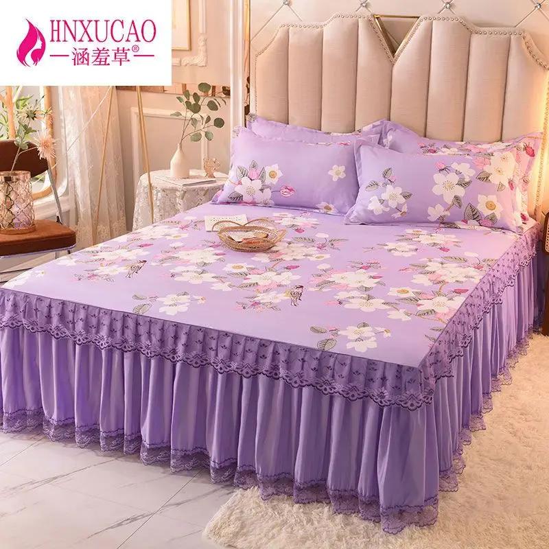 3Pcs/Lot Bed Dress Lace Set Full King Queen Double Beds Cotton Bed Sheet with Pillow Cases Suitable for Bedding Cover