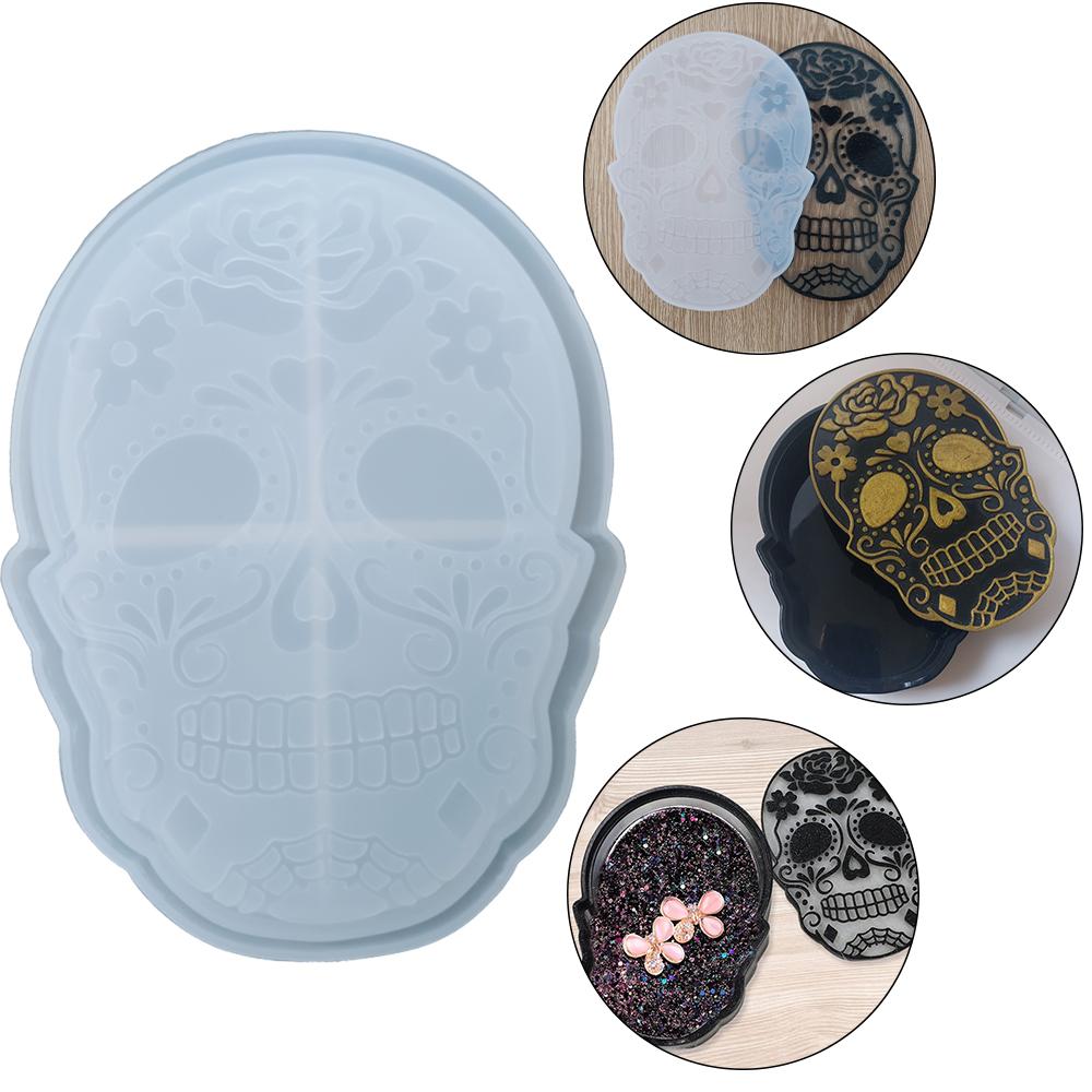 Skeleton Storage Box Halloween Box Mould Halloween Silicone Skeleton Ashtray Mould Resin Mould Desktop Jewelry Mold, Free DIY