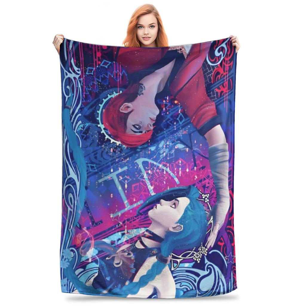 Arcane Anime Legends Knitted Blankets Vi Jinx Graffiti Wool Throw Blanket Home Couch Printed Warm Portable Rug Piece