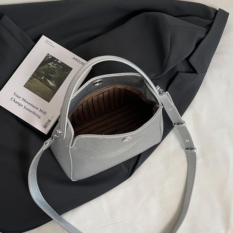 Silver Clutch Bag Fashion Handbag Large Capacity Bucket Crossbody Bag Women Simple Portable Tote Lady Adjustable Shoulder Bags