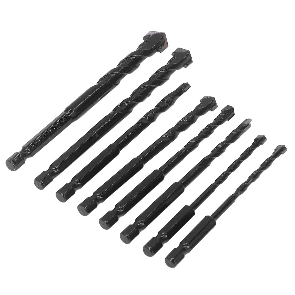 8Pcs Masonry Drill Bit Cemented Carbide 6.35mm Hex Shank Black Set Kit for Tile Concrete