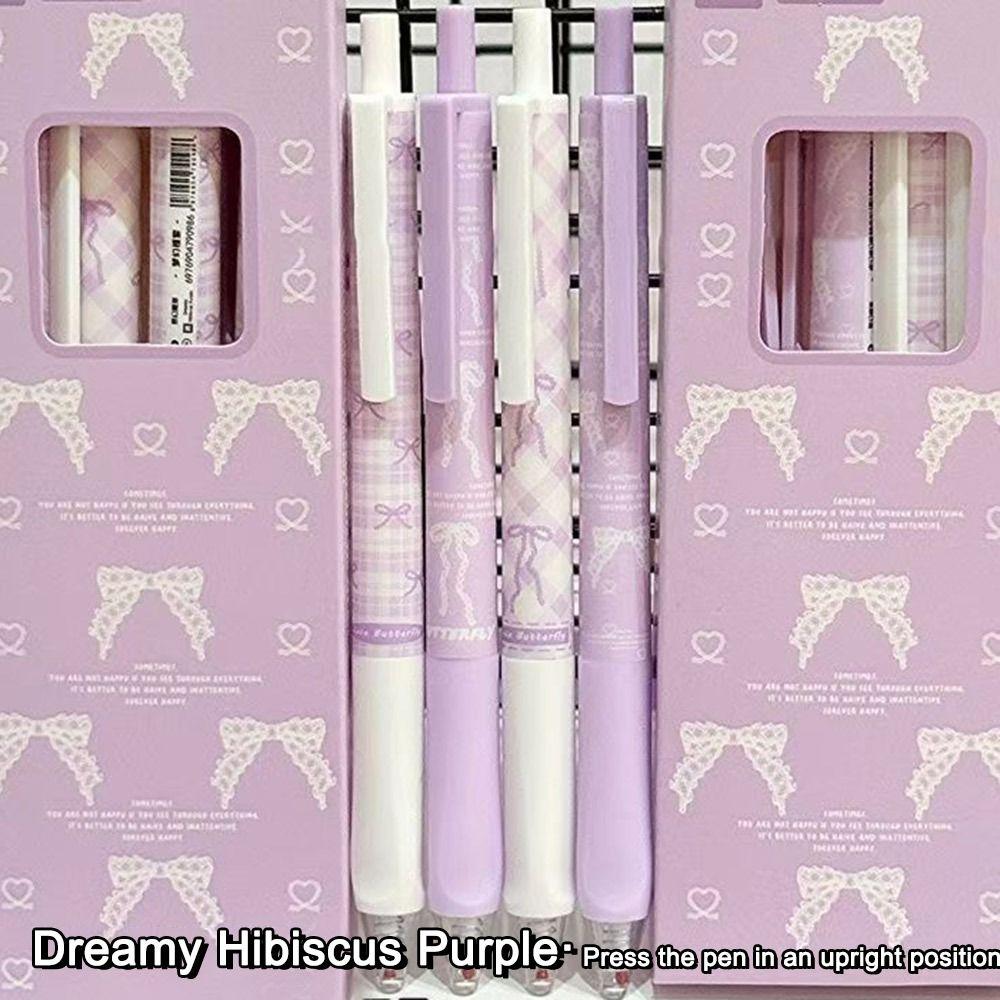 4PCS/Set Cute Bow Gel Pen Soft Grip Ballpoint Pen New Black Pen  Writing Tool