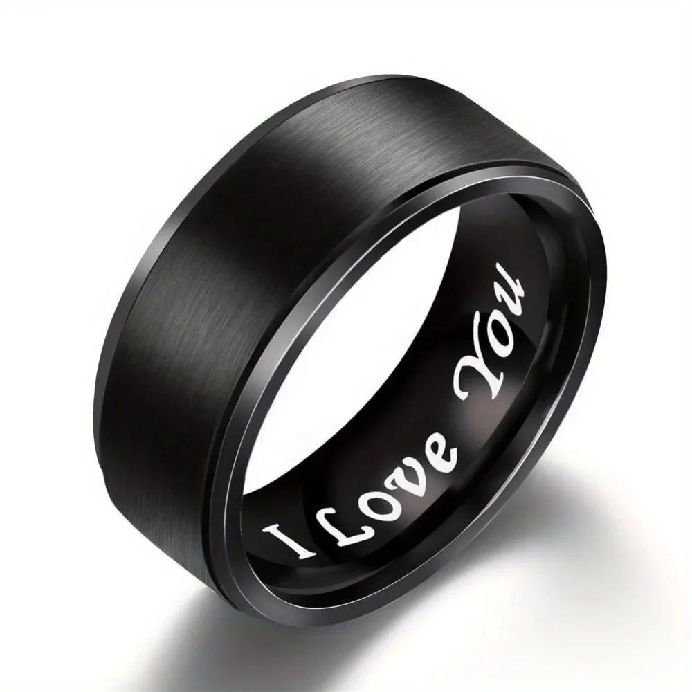 

Men s Woman Stainless Steel I Love You Pattern Polished Ring 13 чёрный