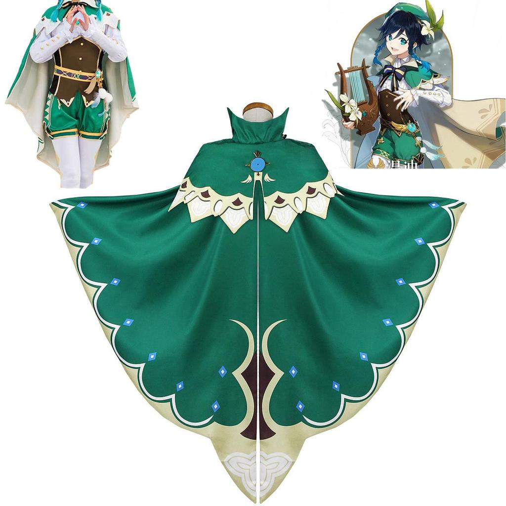 Genshin Impact Cosplay Game Anime Project Venti Cosplay Costumes Women's Cloak Top Shorts Belt Socks Tie Full Set