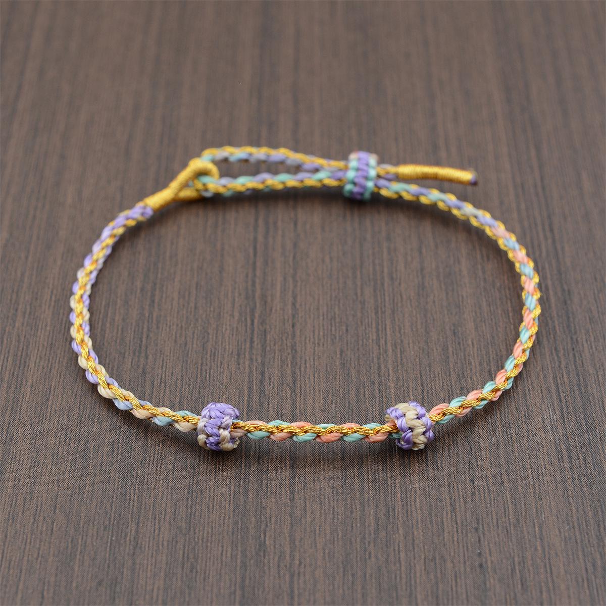 Gradient Four-Strand Handwoven Wealth God Bracelet - Colorful Handcrafted Braided Rope