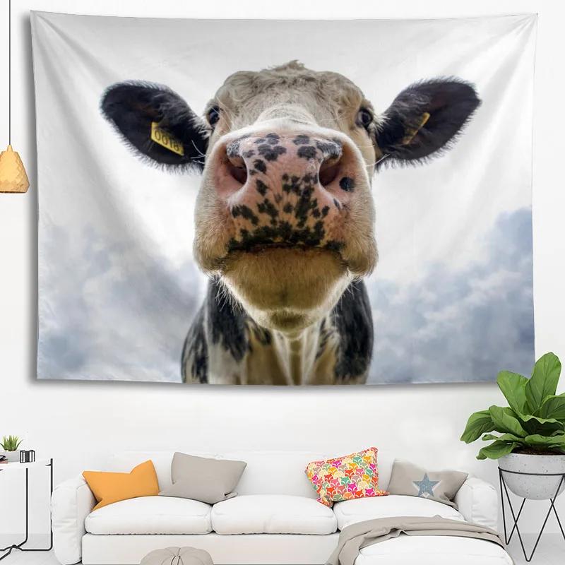 Hot Sale Custom High Quality Cow Wall Hanging Hd Landscape 3D Printing Digital Printing Home Decoration Tapestry