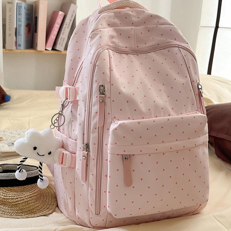 Polka Dot Lightweight Backpack for High School Girls, Simple and Trendy Design