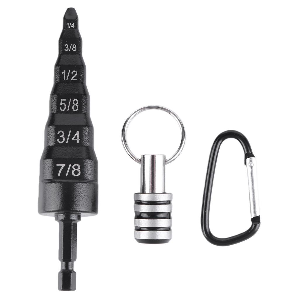 6 In 1 Swage HVAC Tool with Drill Bit Holder & Carabiner Reaming Step Drill Multi-Functional for 1/4 3/8 1/2 5/8 3/4 7/8 Tube