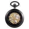 TREEWETO Pocket Watch, Hand-wound, Antique, Mechanical, Skeleton, Men's, with Chain (black)