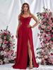 European Spring 2026 Strappy Off-Shoulder Sleeveless Slit Solid Color Elegant Women's Dress