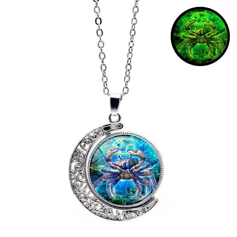 Luminous Twelve Constellations Double Sided Rotating Moon Women's Jewelry Friendship Perfect Gift Pendant Necklace