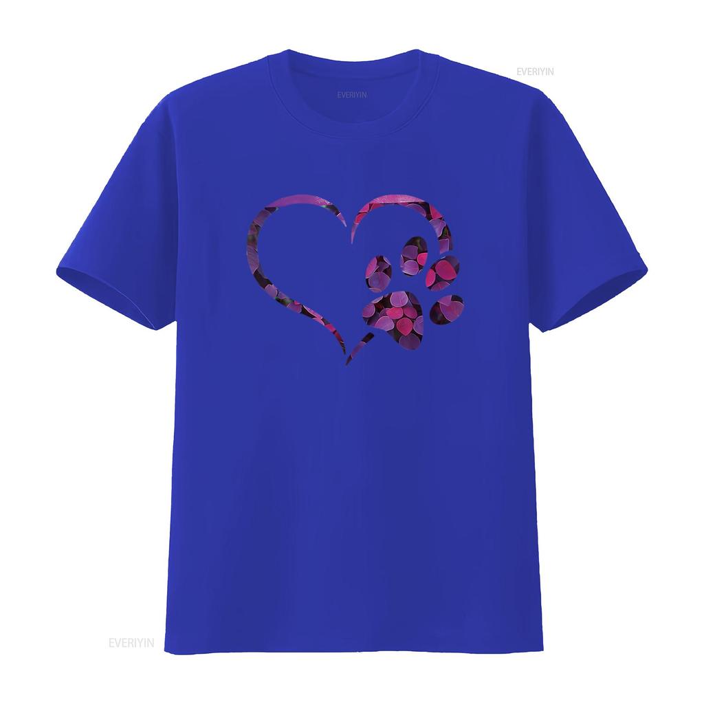 Floral Violet Purple Dog Cat Paw Print Heart Puppy Women S T Shirt with Personality Cute Tops for Vintage Washed