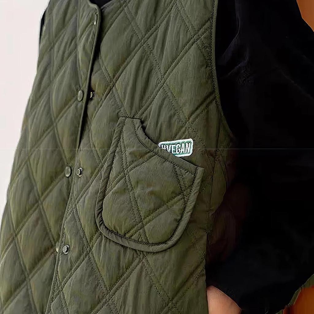 Damska modna pikowana kamizelka w kratę diamentową z bawełnianą podszewką