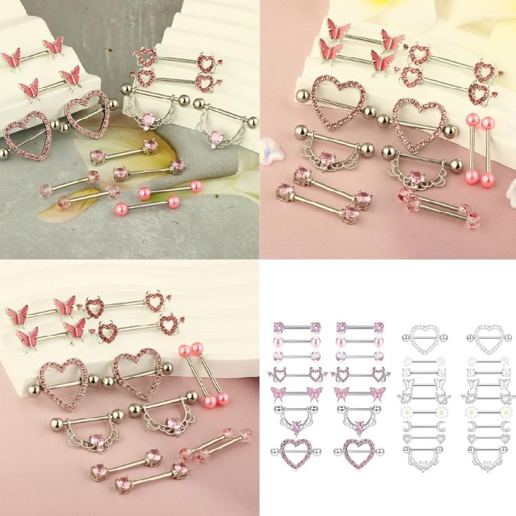 Fashionable Nipple Rings Craft of Stainless Steel and Zirconia Materials Rhinestones for Trendy Body Piercing Pieces
