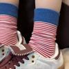 Warm-toned Socks for Women In Autumn, with Contrasting Colors, Seam Stitching, Retro and Casual Mid-calf, Student Sweat-absorbing Pile