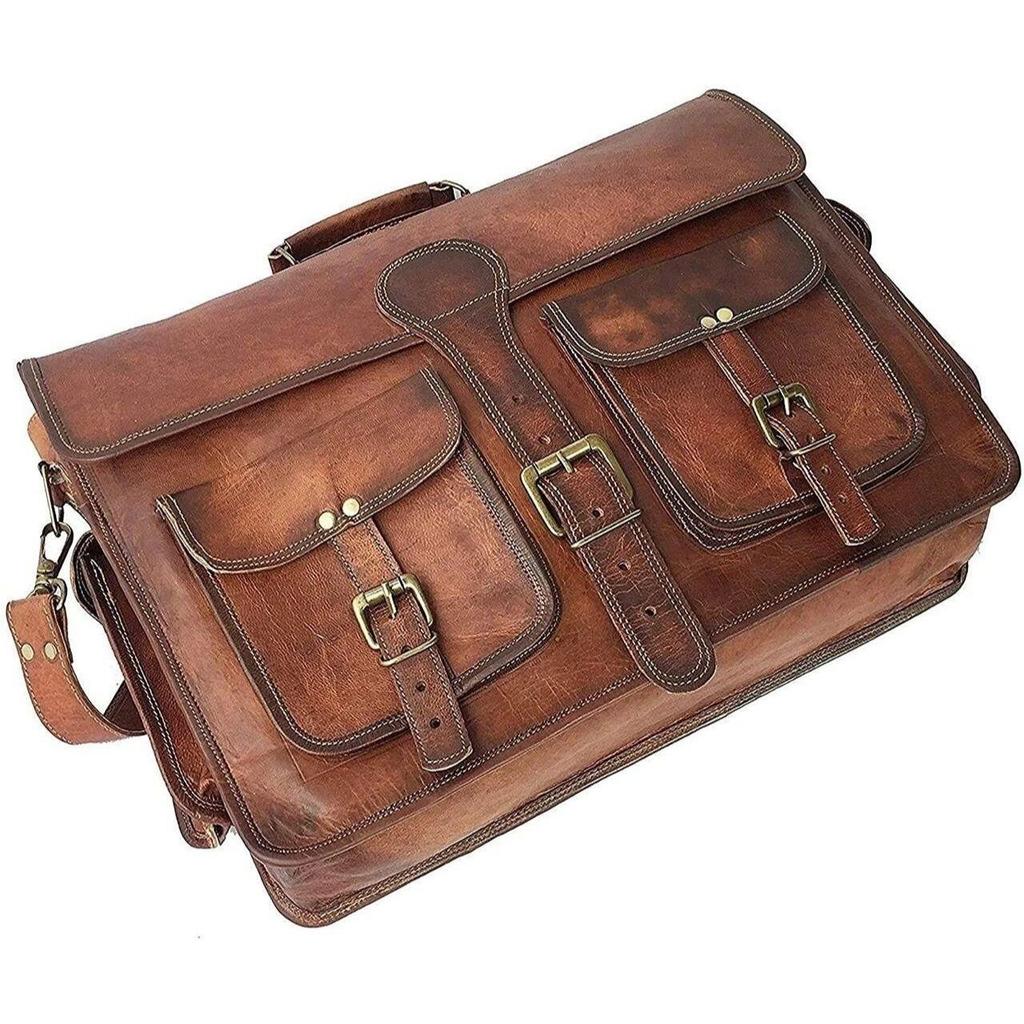 Genuine Vintage Brown Leather Messenger Bag Shoulder Laptop Bag Briefcase