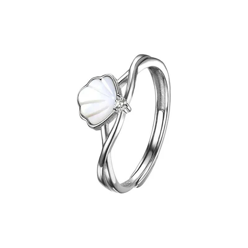 Y2K Exquisite Shell Lovely Ocean Ring Women's Shining Zircon Hollow Open Ring Birthday Party Jewelry Accessories Girls Gift