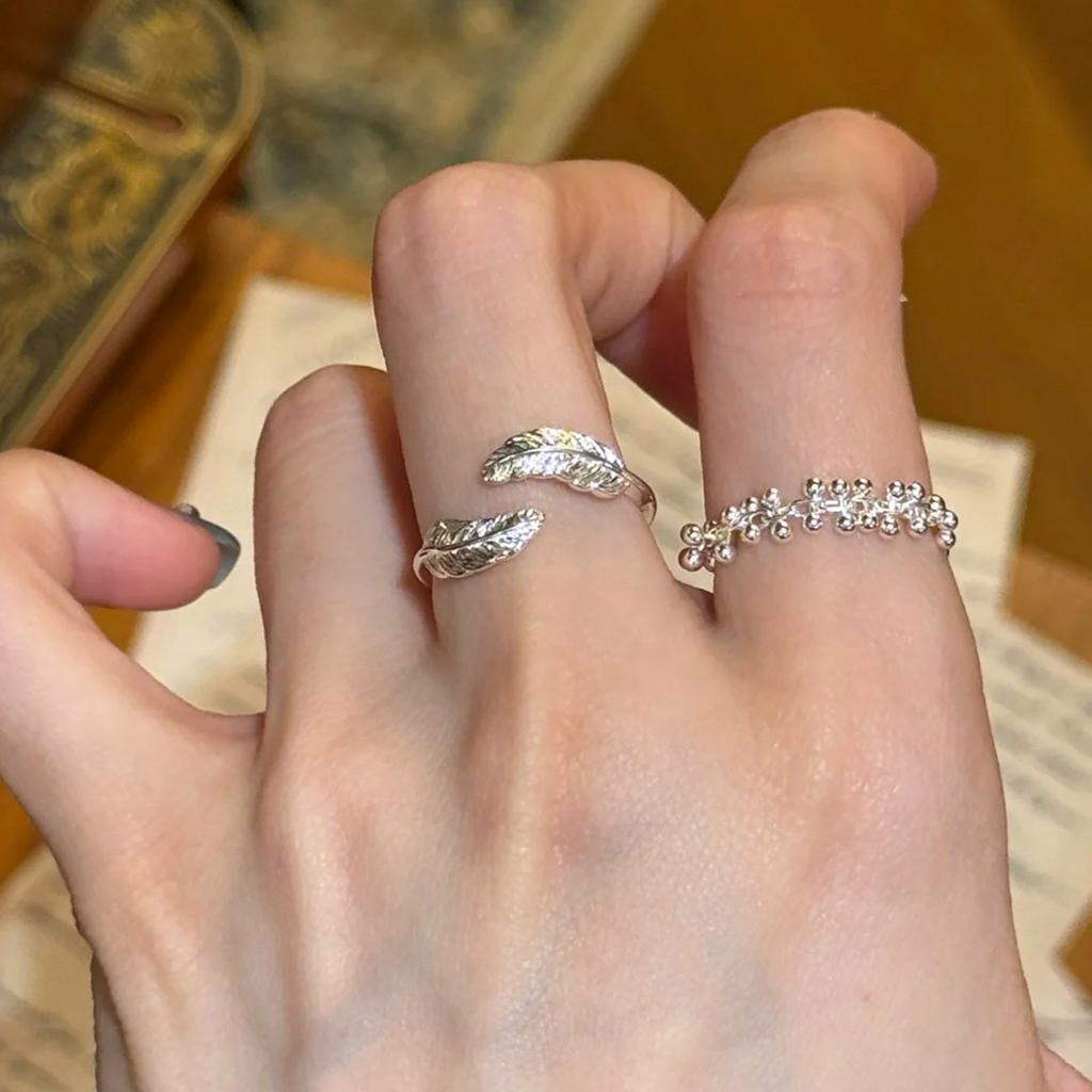 VENTFILLE 925 Sterling Silver Feather Ring For Women Sweet Cool Versatile Temperament Party Gift Jewelry New Trendy
