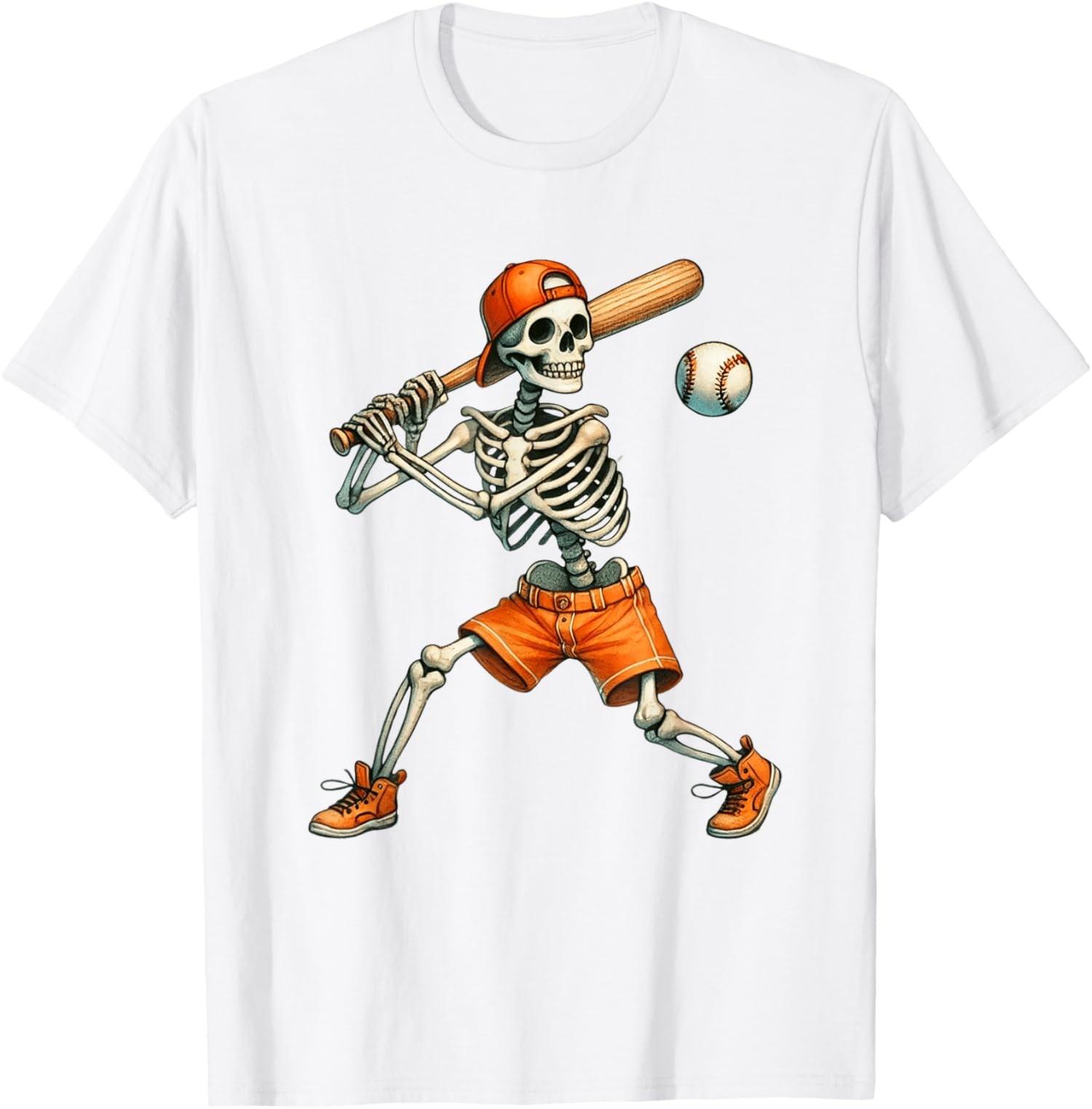 Funny Skeleton Batting Baseball Halloween Design Unisex T-Shirt S разноцветный