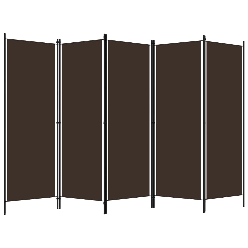 5 Piece Room Divider Brown 250 X 180 Cm