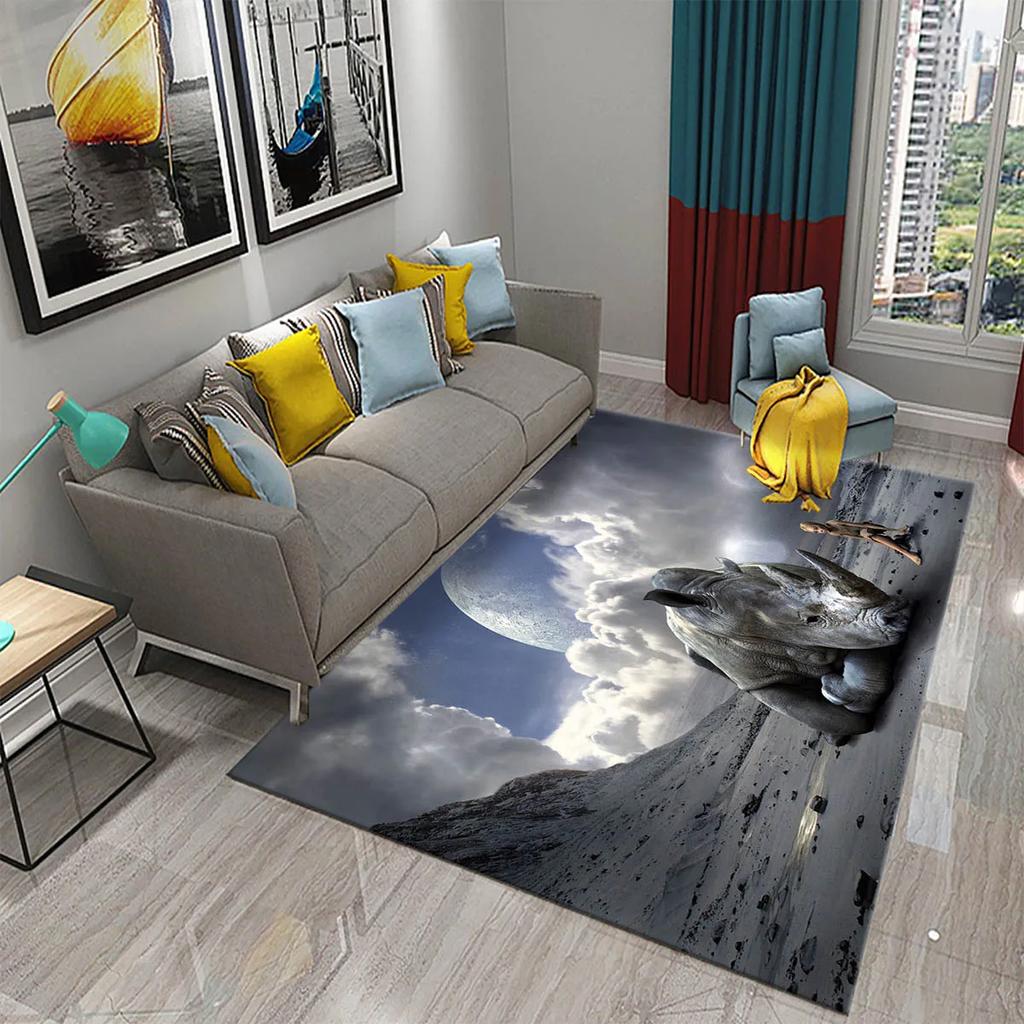 3D Rhino Carpet for Bedroom Living Room Decoration Area Mats Outdoor Rug Play Mats Kitchen Bathroom Door Entrance Non-slip Rugs