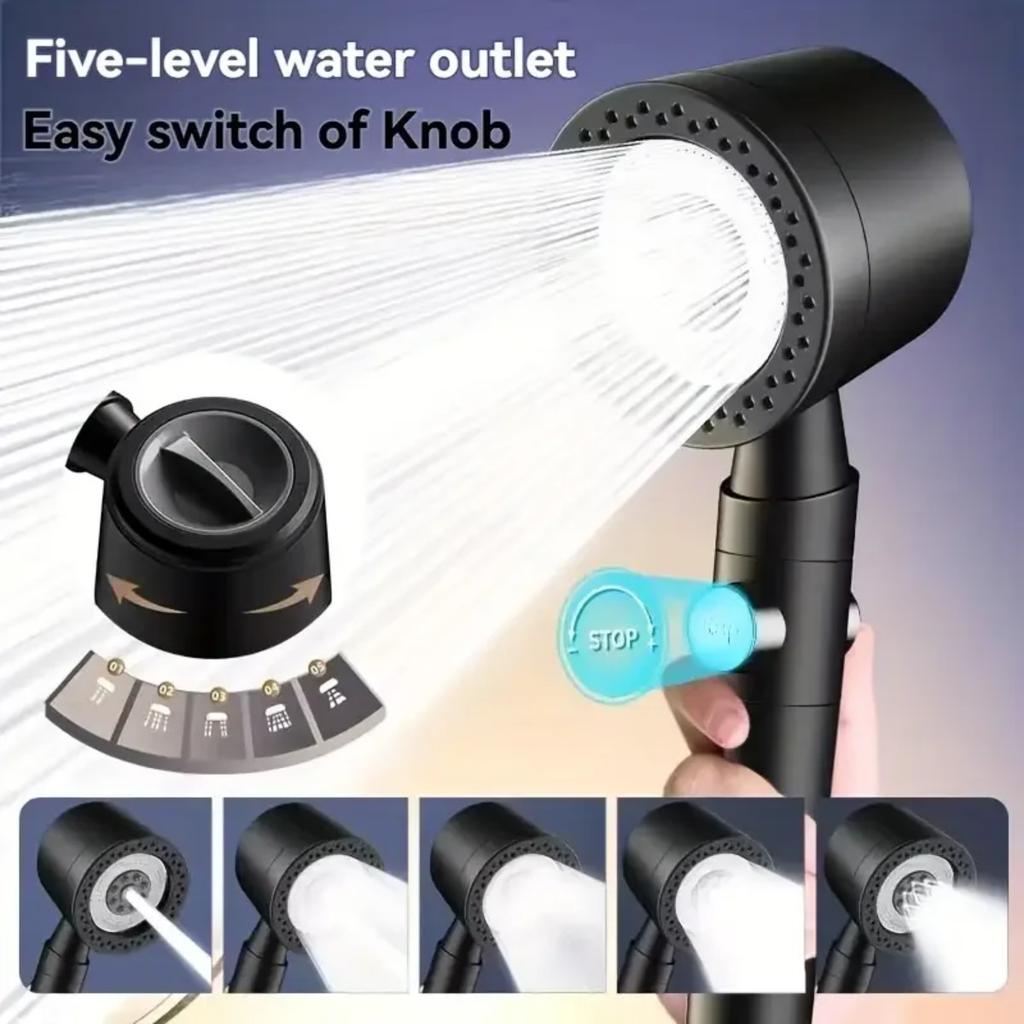 High Pressure Water Saving Filter Shower Head 5 Modes Handheld Shower Head One Button Stop Bathroom Accessories