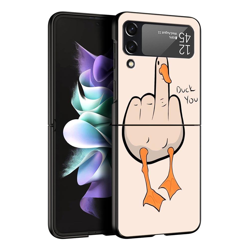 

Hard PC Phone Case For Samsung Galaxy Z Flip 7 6 5 4 Black Cover For Galaxy Z Flip 3 Foldable Fundas Funny Fighting Duck Chicken Z Flip 6