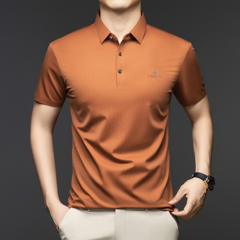 High-End Short-Sleeved T-Shirt Men'S Thin Solid Color Cold Silk Cool Business Lapel Trendy Men'S Polo Shirt