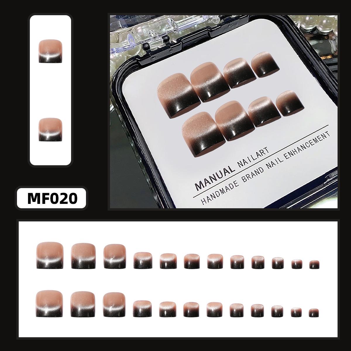 Brown-Black Cat Eye Gradient French Toenail Stickers - 24 Removable, Large Fake Nail Art Pieces