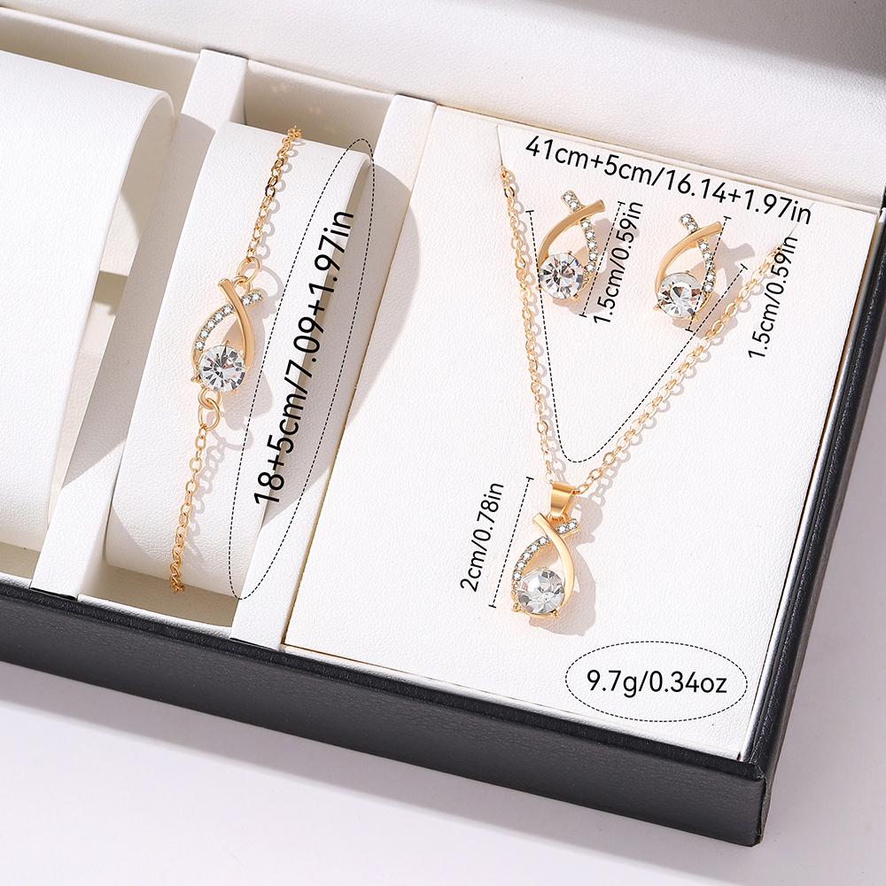 Ensemble Zircon pour Femmes 4 Pièces, Collier Bracelet Boucles d'Oreilles Mode Décontracté Diamant d'Eau pour Femmes, Adapté pour le Port Quotidien, Cadeau pour
