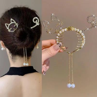 Rhinestone Pearl Flower Hairpin Women's Elegant Crystal Hairpin Round Hairpin Accessories