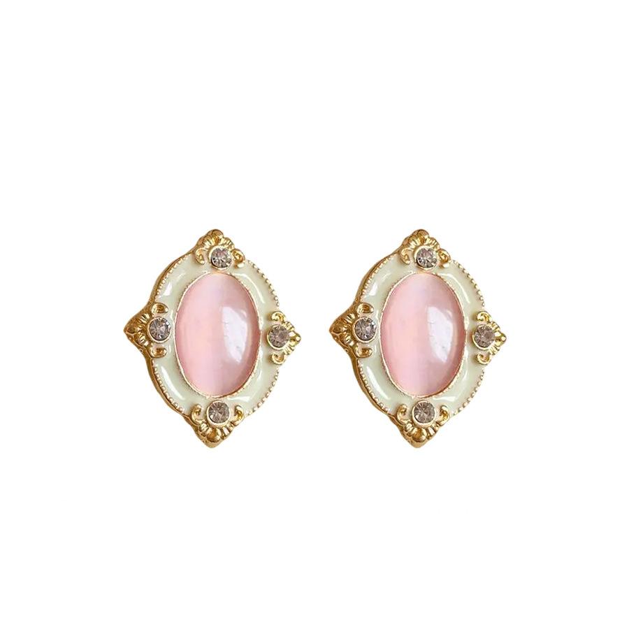 Silver Needle Diamond Drip Oval Opal Earrings Retro Sweet Temperament Earrings Court Style Fashion Earrings
