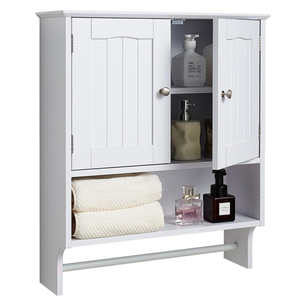 Bathroom Wall Cabinet, 2 Doors and Adjustable Shelf, Over the Toilet Storage Medicine Cabinet Wall Mounted, Hanging Organizer with Open Partition and