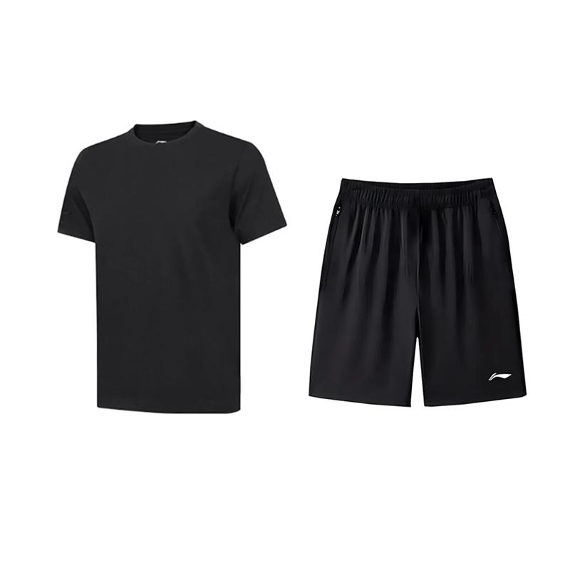 Li-Ning Solid Color Simple Versatile Comfortable Breathable Quick-Dry Casual Sports Suit Unisex Sportswear AHSUA49-2+AKSV843-1