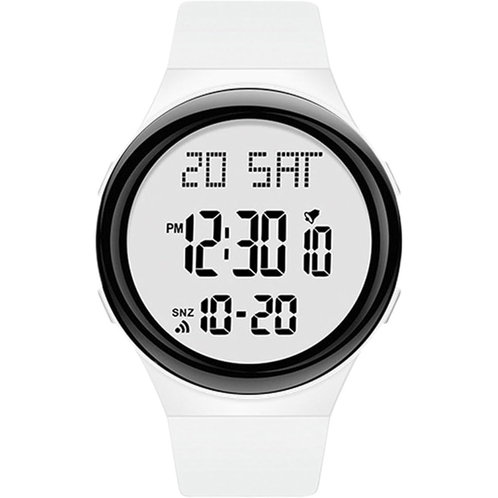 Maeau Kids Outdoor Multifunctional Digital Sports Watch Waterproof Stopwatch Alarm Clock White