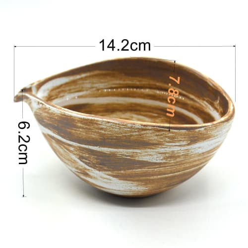 Katakuchi Bowl Medium Bizen Style Matcha Bowl Palm Color/White 180ml Matcha Bowl with Handheld Heater (1 Piece) (B)