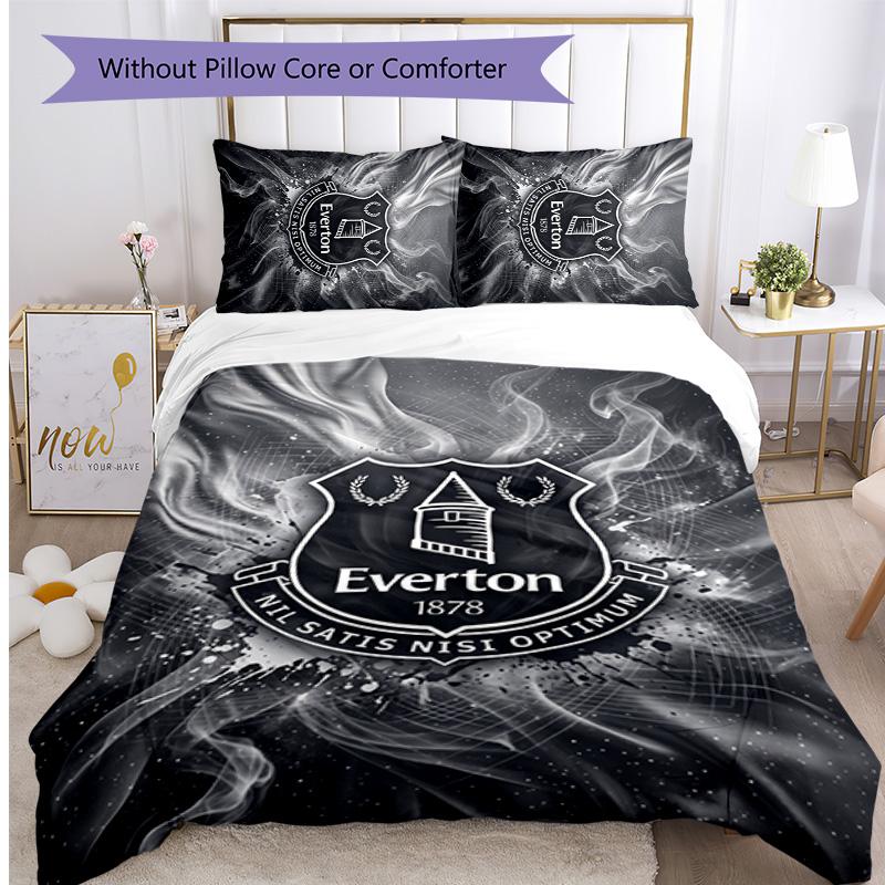 Everton Football Printed 3 Pieces Bedding Set, Comfortable Skin Friendly Bedroom Duvet Cover Set