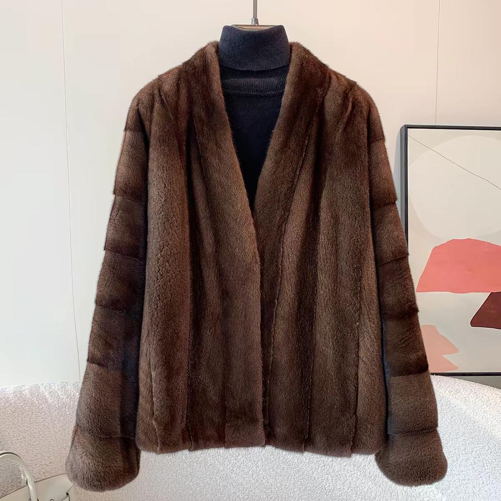 New imported velvet little female mink full pumping mink coat women's stand-up collar loose mink fur coat