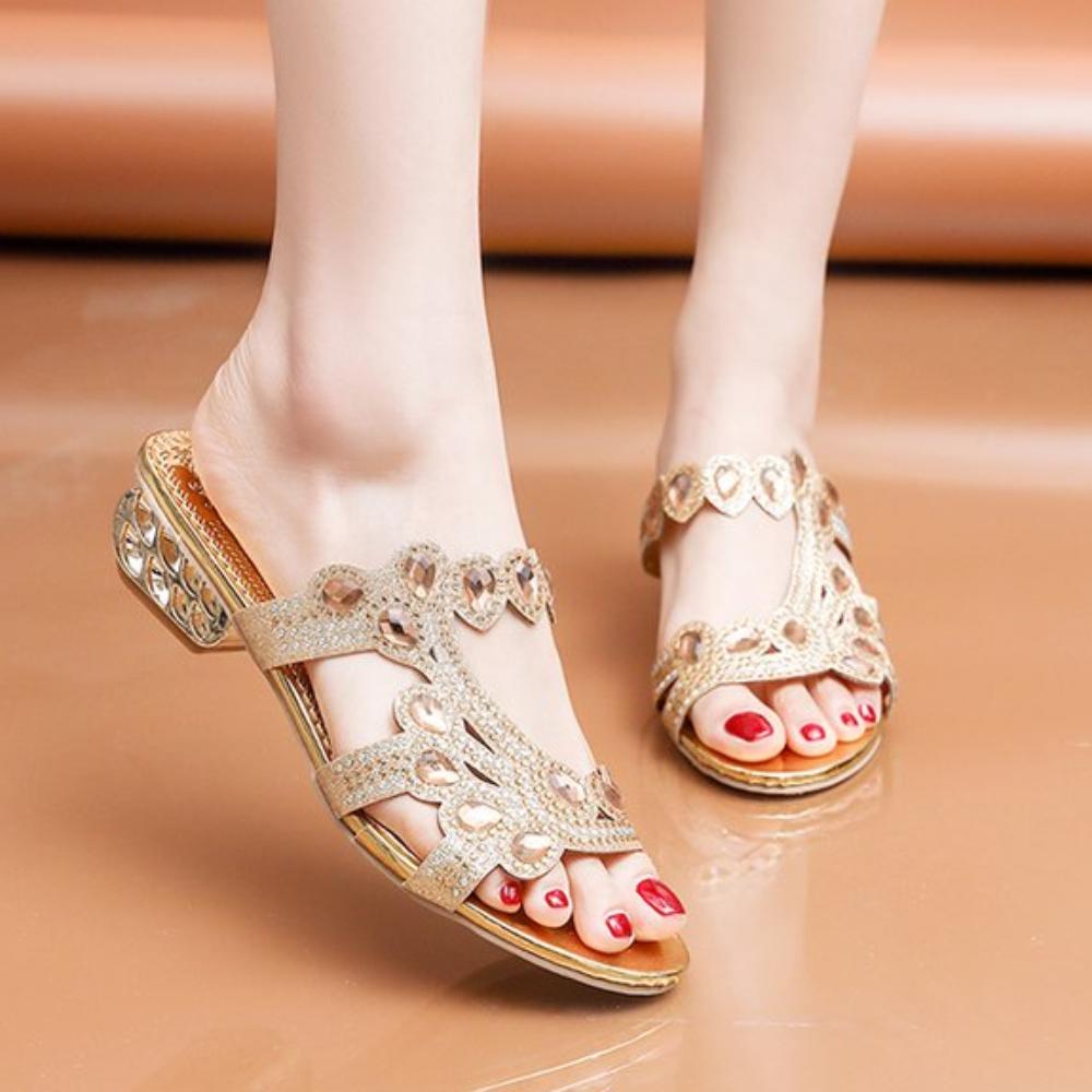 Летняя новая обувь женские сандалии со стразами шлепанцы женские туфли на толстом каблуке — фото 2