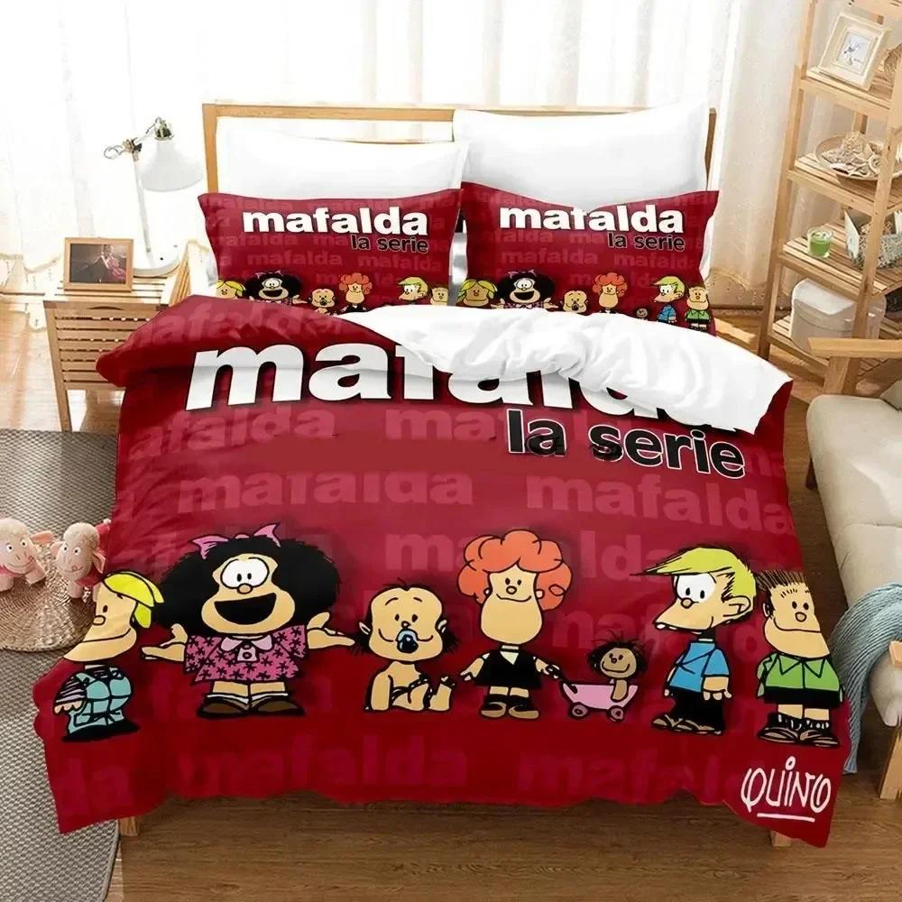 Cartoon Duvet Cover 3D Print Mafalda Bedding Set Bed Set Quilt Cover Pillowcase Comforter King Queen Size Boys Adult Bedding Set