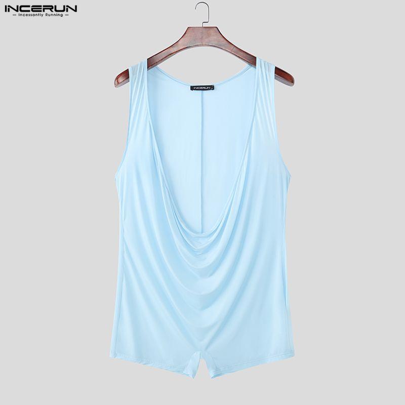 INCERUN Men Sleeveless Deep V Fitted Bodysuits One Piece Jumpsuits Underwear